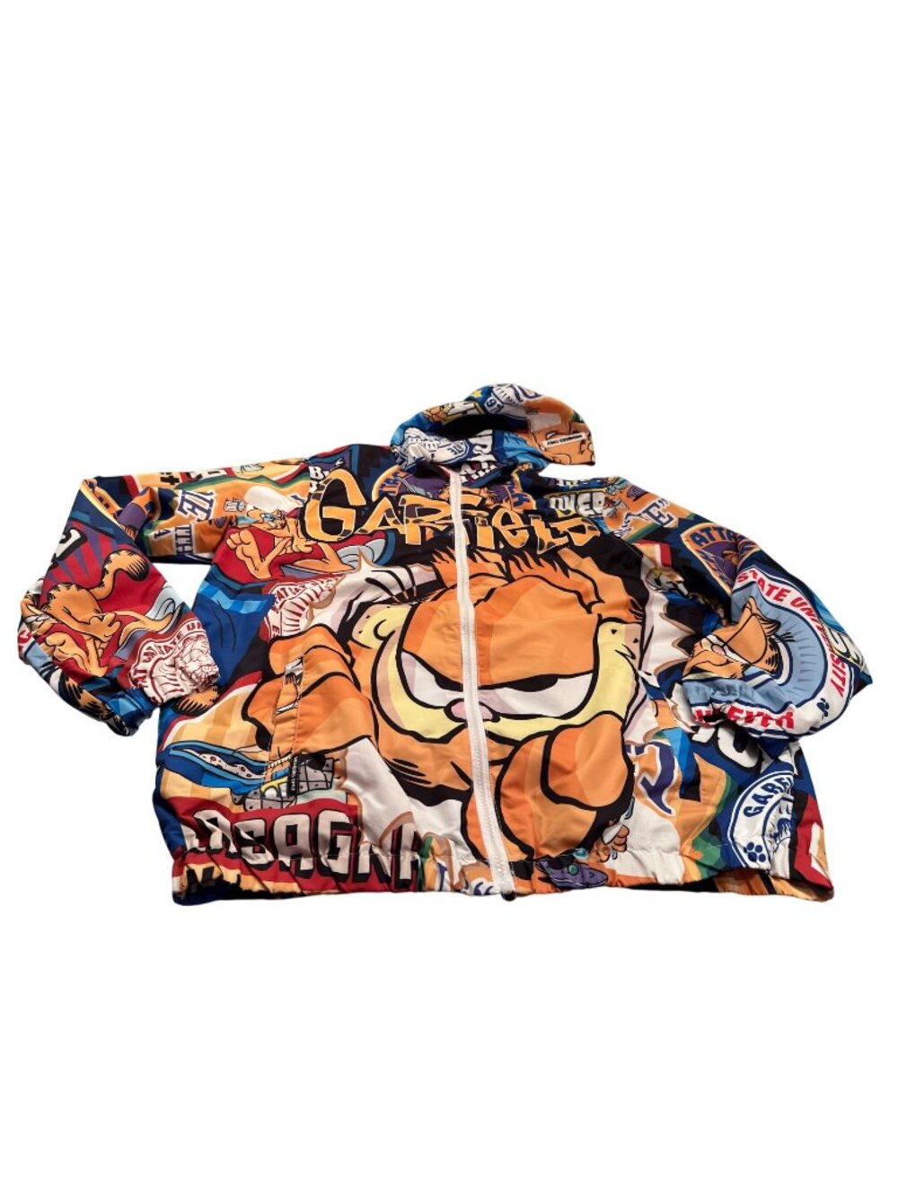 Members Only Garfield X Graffiti Hooded Windbreaker Jacket Mens All Over Print